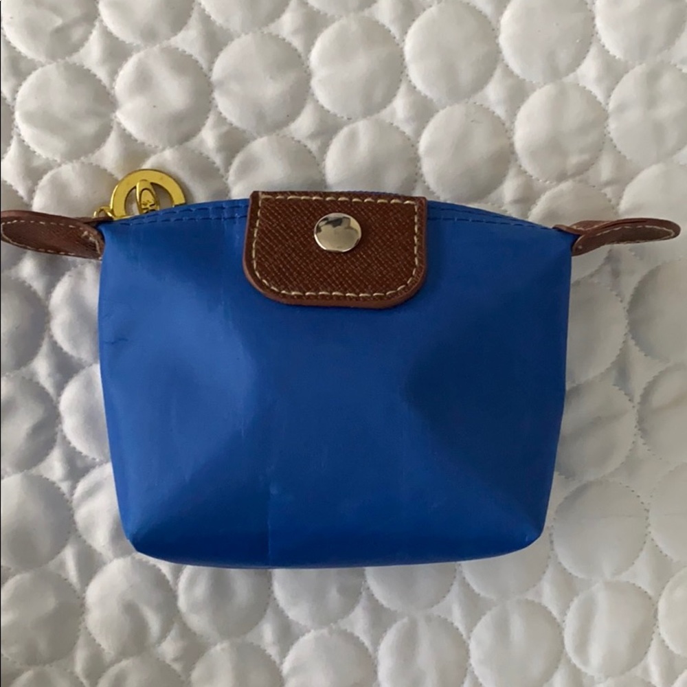 Women small Blue and brown nylon pouch bag perfect to store jewelry coins cards